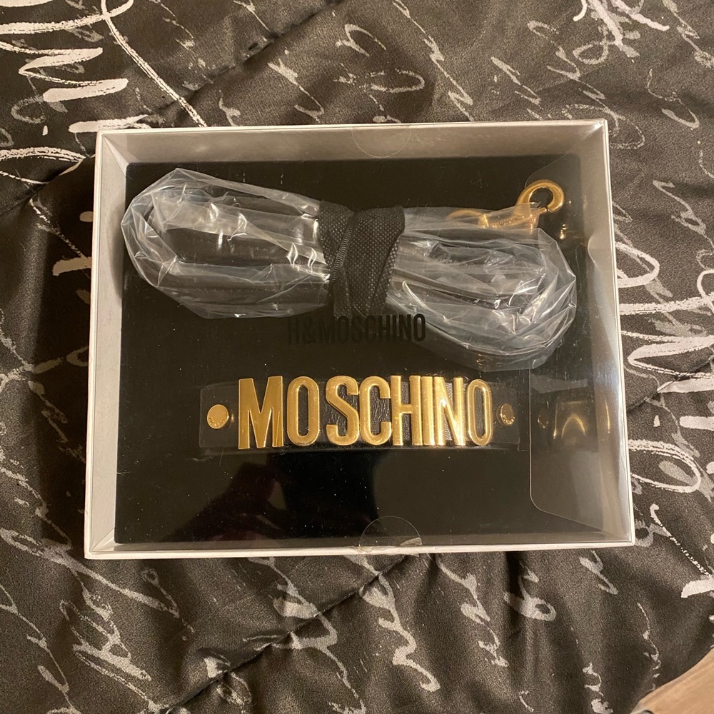 H&M X Moschino Gold Dog Collar and Genuine Leather Leash